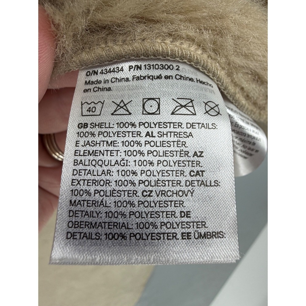 H&M Women Coat Tan Beige Teddy Faux‎ Fur Hook Eye Closure Medium - Picture 7 of 7